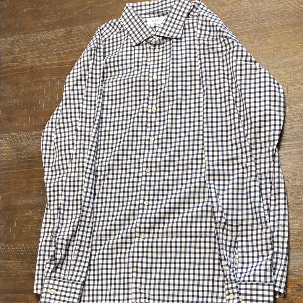 Eton Blue And White Checkered Men's Shirt